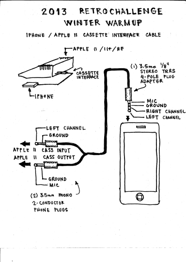 Design sketch for iPhone to Apple II Cassette Interface Cable